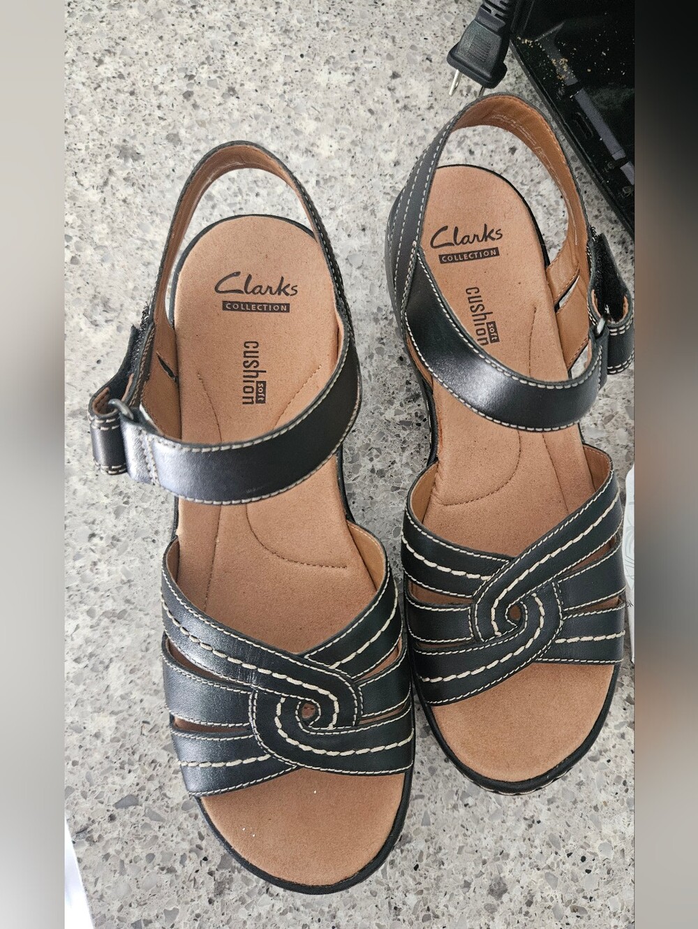 Clarks Black Leather Women's Cushioned Slingback Sandals